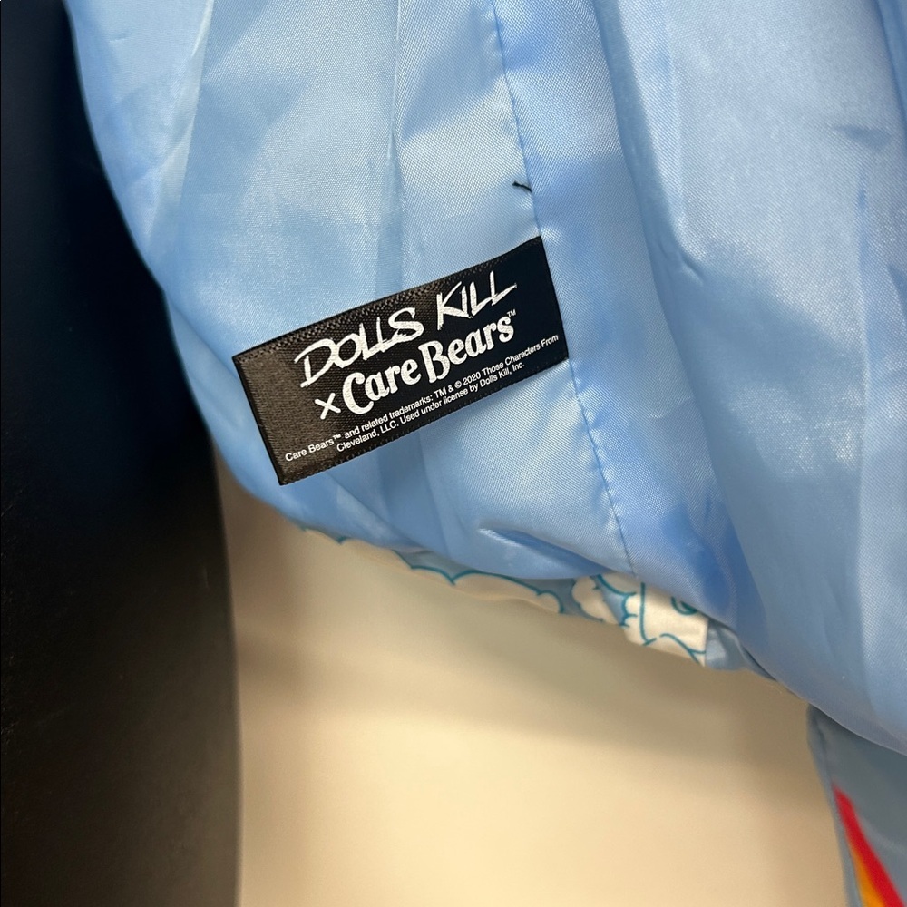Dolls Kill Sky Blue Puffer Jacket Rainbow Clouds care Bears size small new tags - Picture 5 of 6